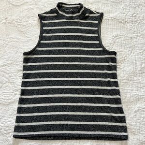 GAP Gray and White Striped Sleeveless Mock Neck Tank
